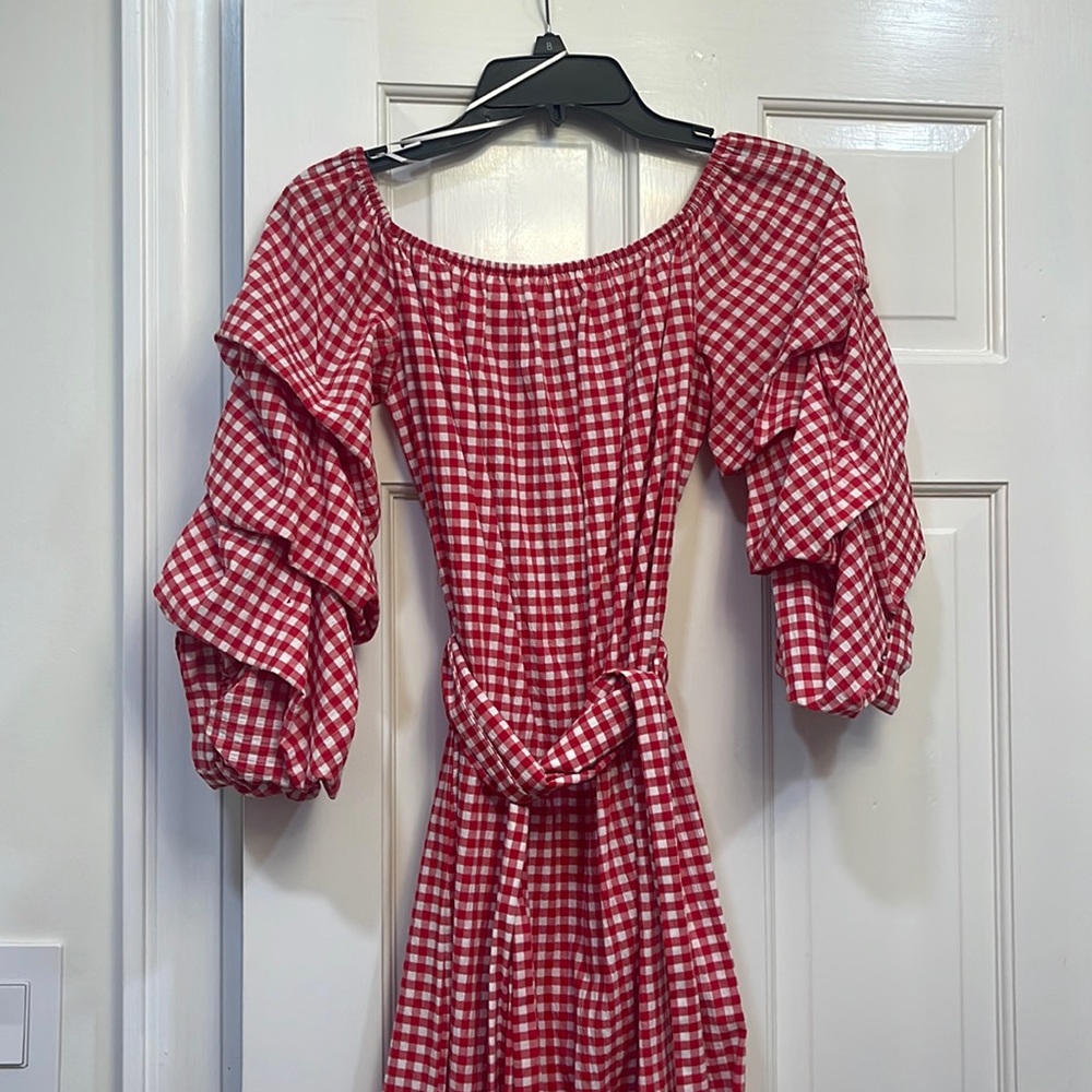 Small off the shoulder dress.